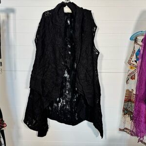 Pomegranate MOON Black Merino Wool Blend Maxi  Open Cardigan Duster One Size